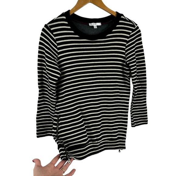 Drew Striped Black White Side Zipper Pullover Jumper Sweater Size Medium - Picture 6 of 11